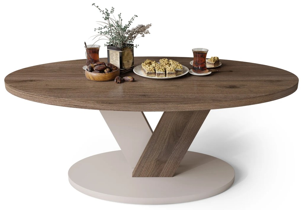 Mazzoni LOVA Nuc Elegant/Bej Taupe - MĂSUȚĂ OVALĂ 110x60 cm MĂSUȚĂ DE CAFEA MODERNĂ