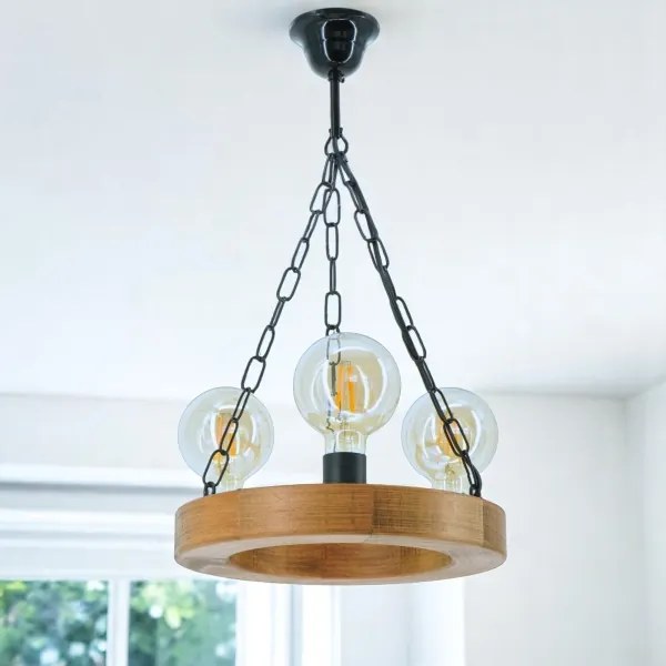 Lustră pe lanț IOS 3xE27/60W/230V d. 30 cm fag