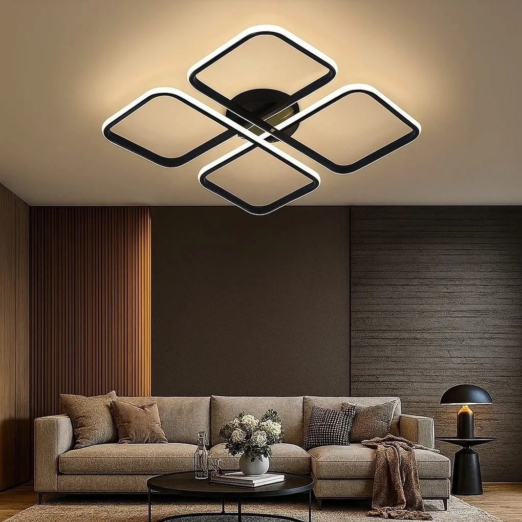 Lustra LED Model R9178/4, cu Telecomandă – 3 Tipuri de Lumină, Intensitate Reglabilă, 74W, Negru