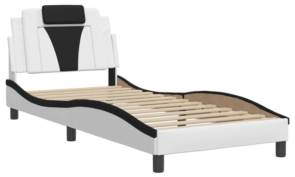 3208067 vidaXL Cadru de pat cu tăblie alb și negru 90x190 cm piele artificială