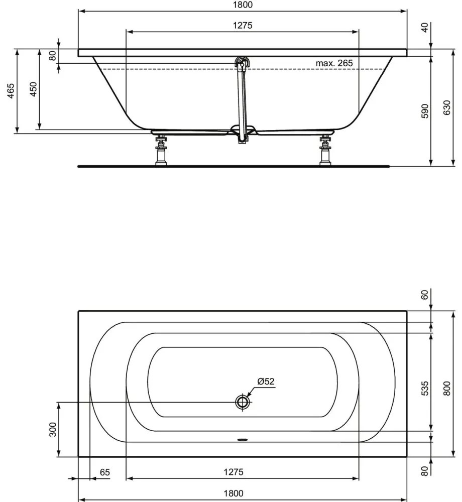 Cada baie incastrata Ideal Standard Hotline New, dreptunghiulara, 180x80 cm 1800x800 mm