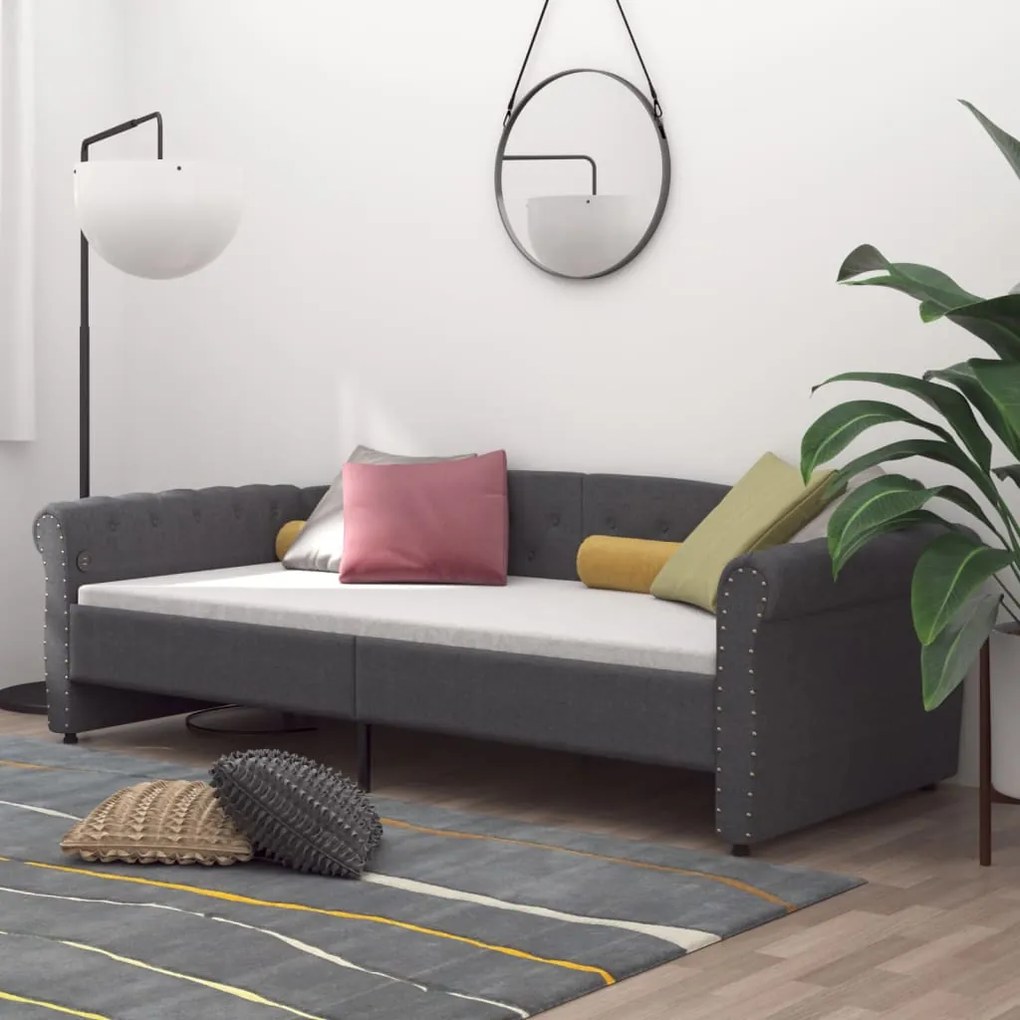 Pat de zi, gri închis, 90x200 cm, textil, usb
