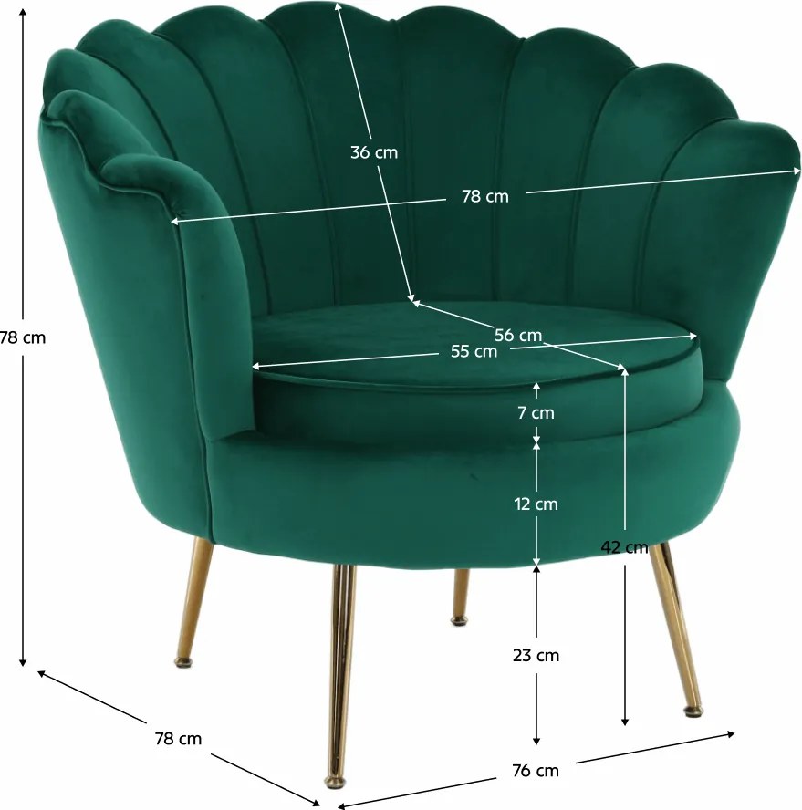 Fotoliu în stil Art-deco, catifea Velvet smarald/crom auriu, NOBLIN
