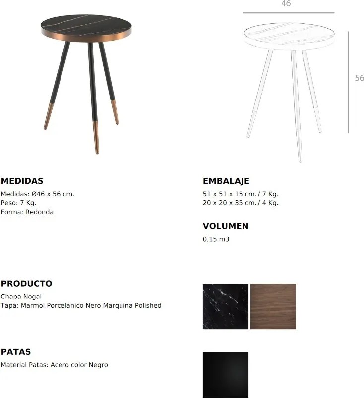 Masuta laterala eleganta design LUX Marble, 46cm