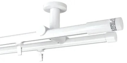 Galerie dubla Xantos, teava profil, suport tavan, grosime 19mm, combinatie alb lucios (Alege marime: 320 cm)