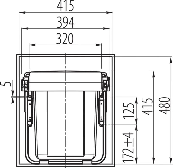 Cos gunoi incorporabil GTV Practi Eco, cu extragere automata, colectare selectiva, pentru corp de 450 mm, gri antracit, 2 x 20 l Gri antracit,