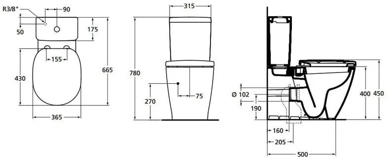 Vas WC Ideal Standard Connect back-to-wall, functie de bideu, alb - E781701