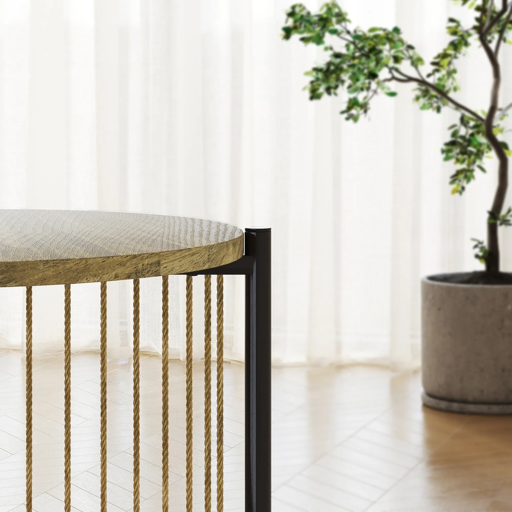 HOMCOM Masă Auxiliară Rotundă de 2 Nivele cu Raft și Structură de Oțel pentru Sufragerie Dormitor 43,5x43,5x51 cm Lemn Natural | Aosom Romania
