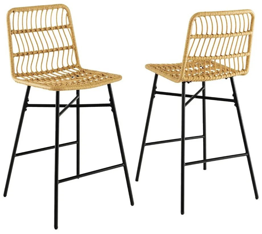 Scaune de bar din ratan sintetic, set de 2