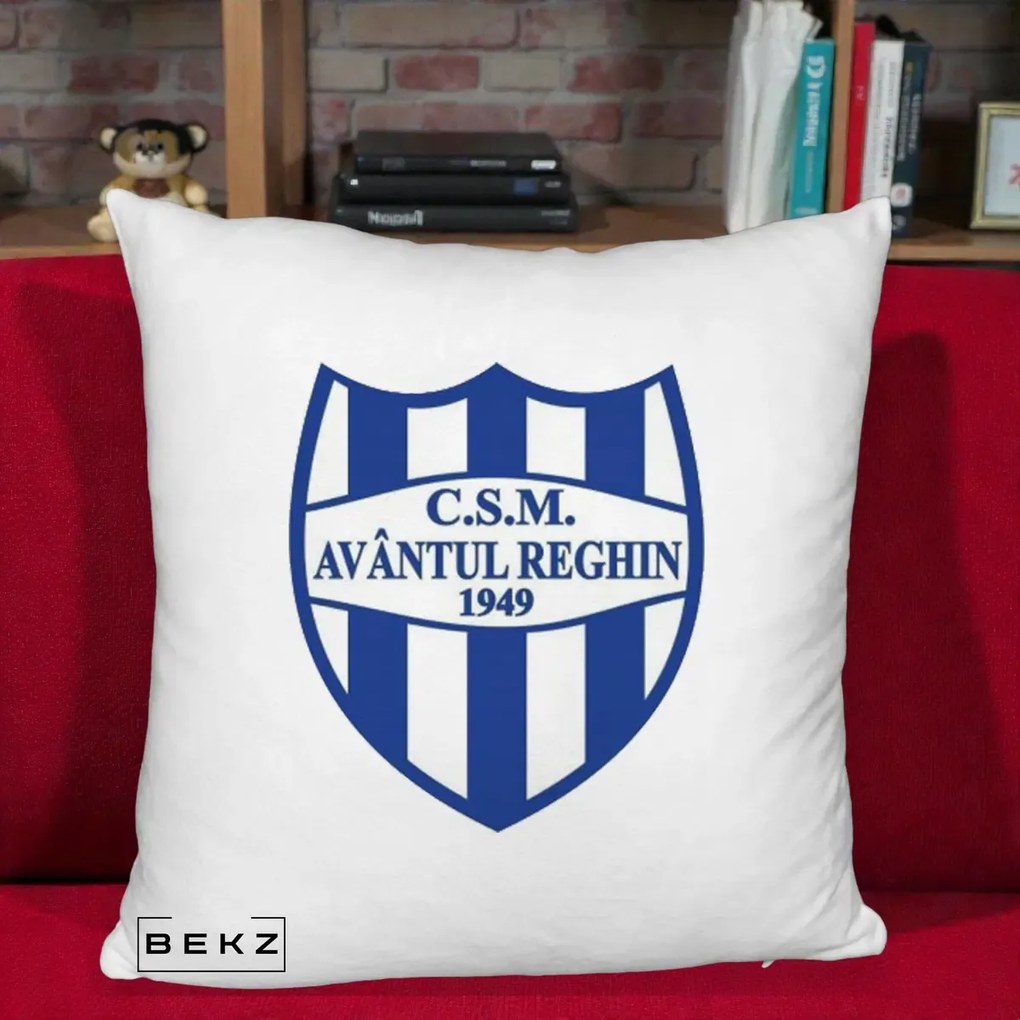 Perna Personalizata CSM Avantul Reghin 1949, 40x40 cm, Alb Pufos, Husa Detasabila, Perna Inclusa, BEKZ®