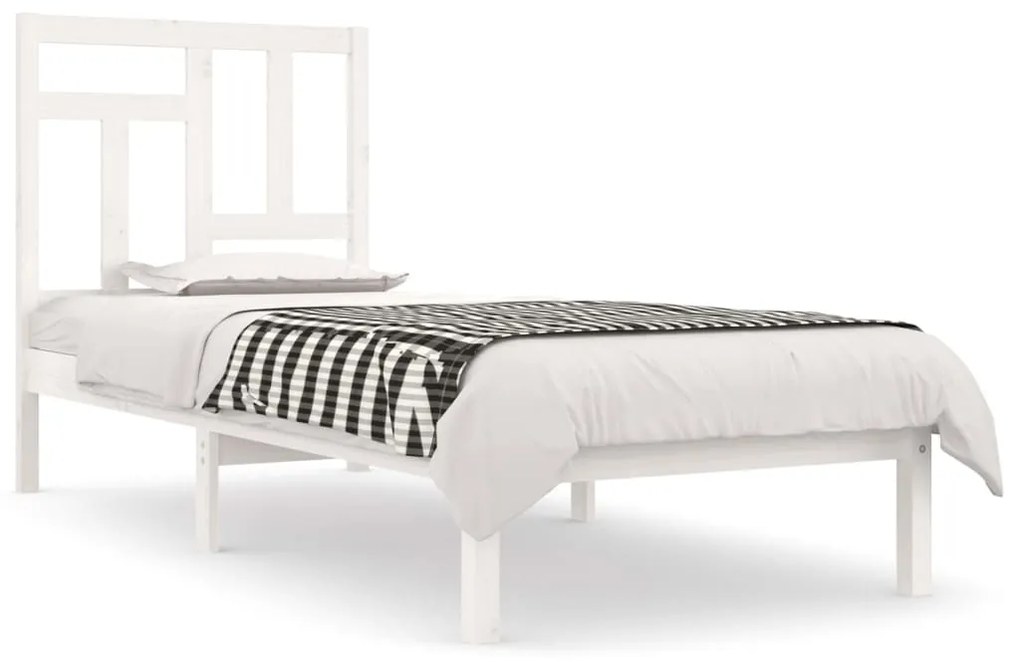 3104504 vidaXL Cadru de pat Small Single 2FT6, alb, 75x190 cm, lemn masiv