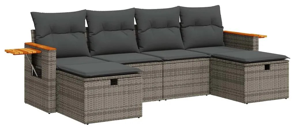 3326001 vidaXL Set mobilier grădină cu perne, 6 piese, gri, poliratan