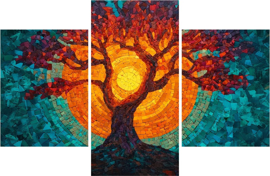 Tablou - Arborele vieții și soarele în mozaic (90x60 cm)