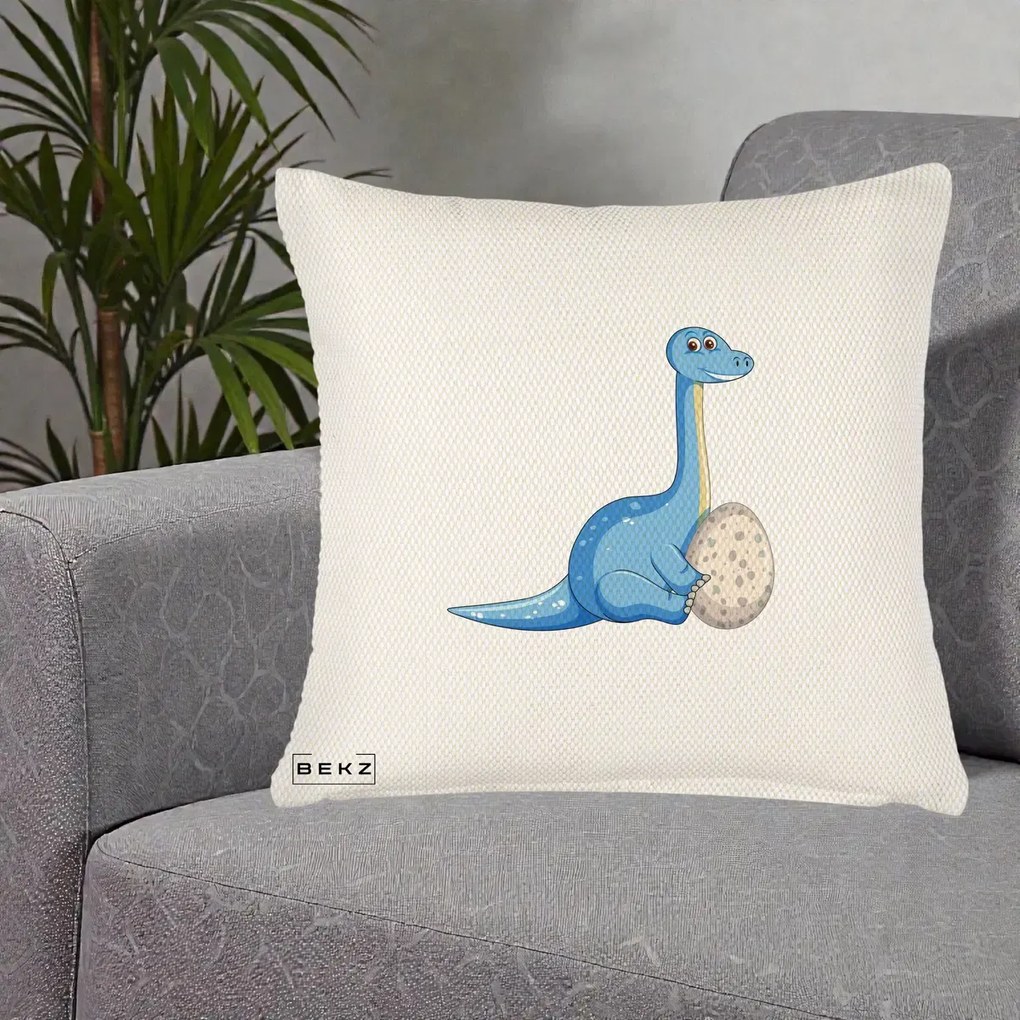 Perna Decorativa Brontosaur cu Ou, 40x40 cm, Crem Reliefat, Husa Detasabila, Perna Inclusa, BEKZ®