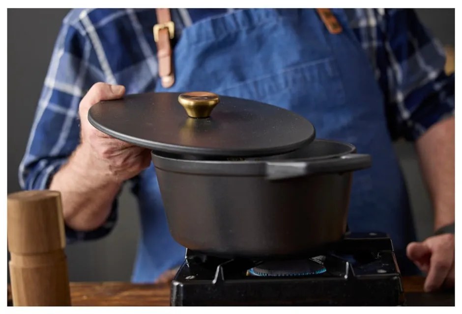 Oală cu capac din fontă 3,6 l adecvată pentru plita cu inducție – Holm