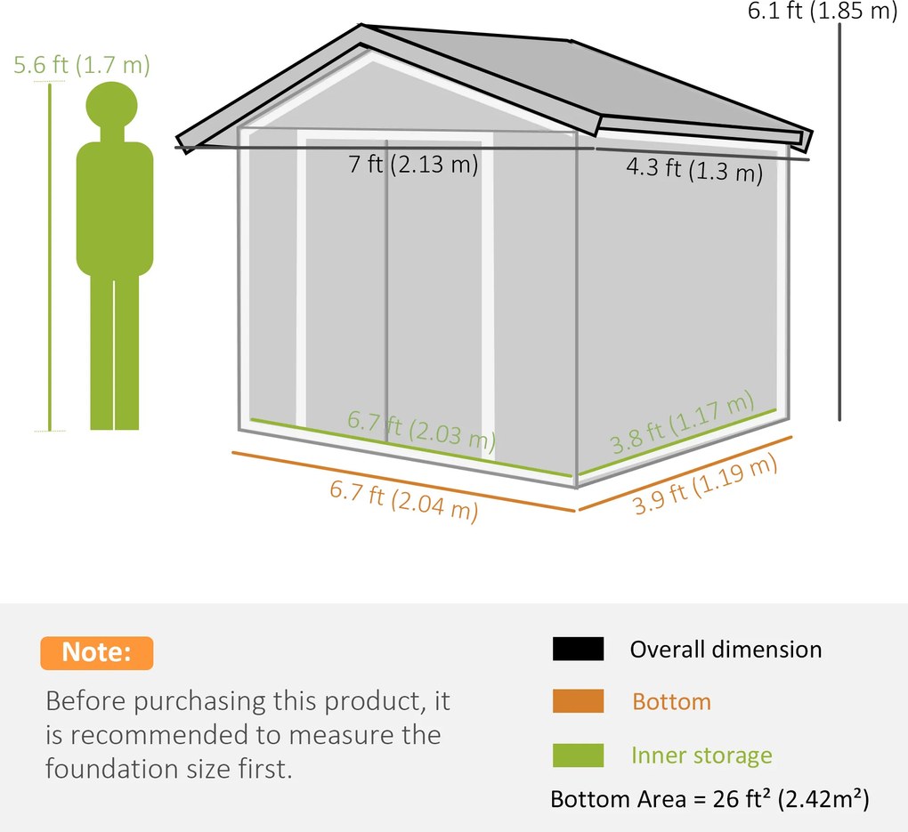 Outsunny Magazie de grădină metalică 2,77 m², 213 x 130 x 185 cm cu fundație, uși culisante, gri închis | Aosom Romania