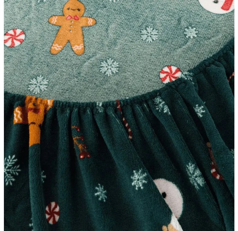 Cearsaf Cocolino microplus cu elastic SNOWMAN AND GINGERBREAD 200x200 cm verde
