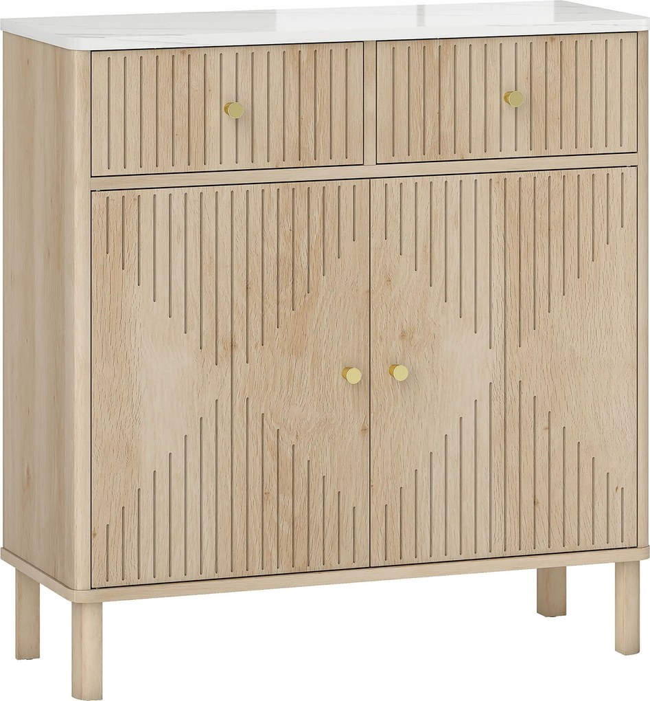 HOMCOM Comodă de Bucătărie cu 2 Sertare, Dulap și Blat cu Efect de Marmură Stejar | Aosom Romania