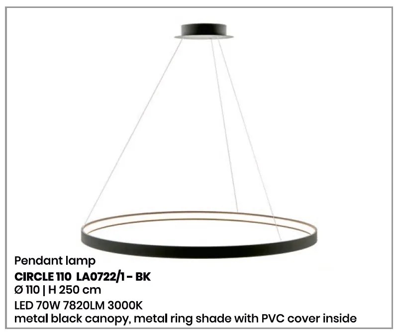 Lustra LED suspendata design modern circular CIRCLE 110, negru LA0722/1 - BK ZL