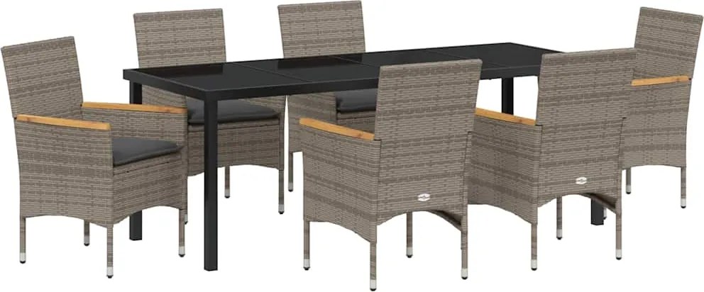 vidaXL Set de masă pentru grădină cu pernă 7 pcs Gri poliratan
