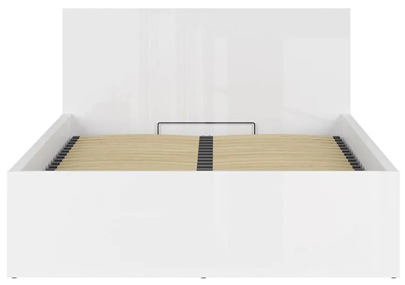 Pat matrimonial 140 cm Tetrix 8 (alb lucios) (cu somieră) (cu sp. depozitare). Promo -30%. 1098488