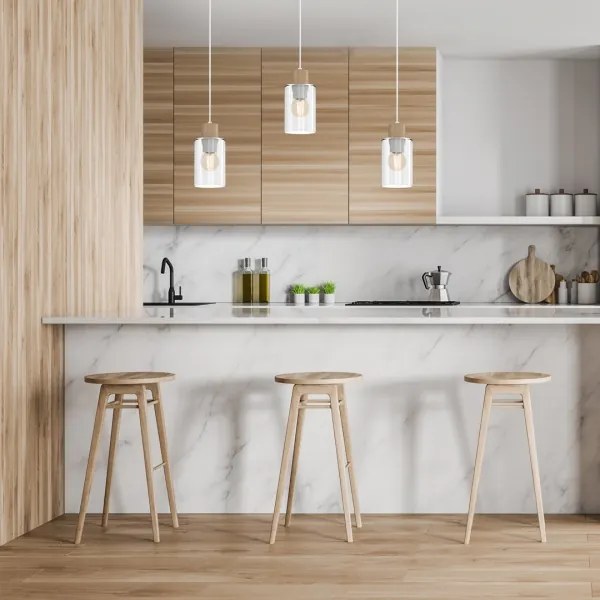 Lustră pe cablu MADERA 3xE27/60W/230V albă/lemn