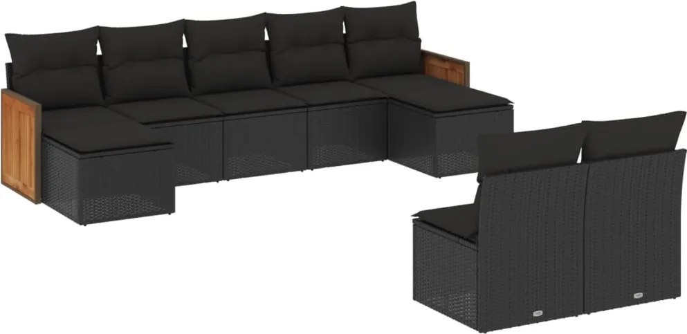 vidaXL Set mobilier de grădină cu perne, 9 piese, negru, poliratan
