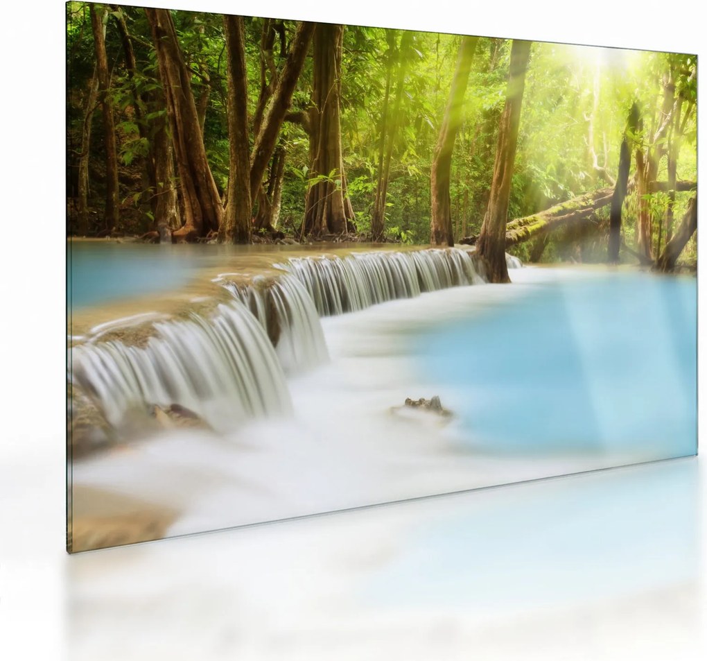 Tablou pe sticlă cu cascada Huai Mae Kamin în pădure (70x50 cm)