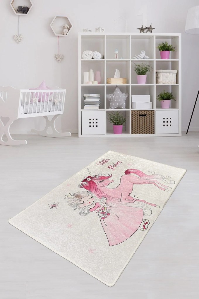Covor de Copii Little Princess, Roz - Alb, 160 x 100 cm