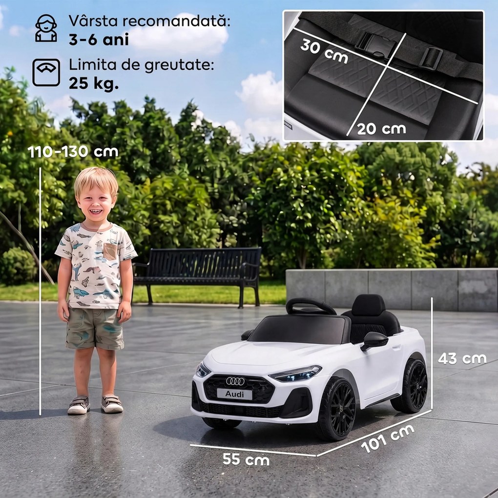 AIYAPLAY Mașină Electrică pentru Copii 12V Audi A5L cu Telecomandă, Baterie cu Litiu, 2 Motoare, Telecomandă, Roz | Aosom Romania
