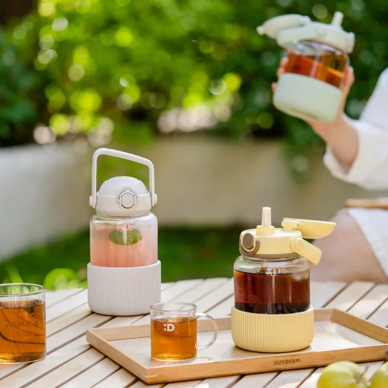 Sticla BUYDEEM DG78-OW, 800 ml, Pai pop-up, Maner, Sticla rezistenta la caldura pana la 150°C, Etansare triplă, Alb