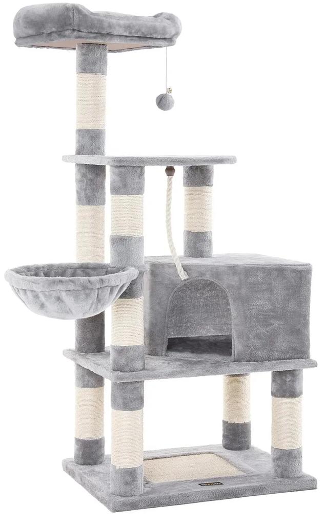FEANDREA Stâlp de zgariat pisici, cu stâlpi de zgâriere, turn de pisici cu coș, 138cm