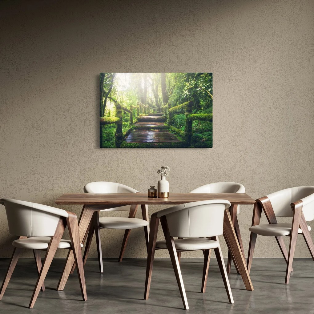 Tablou - trepte din lemn în pădure (90x60 cm)