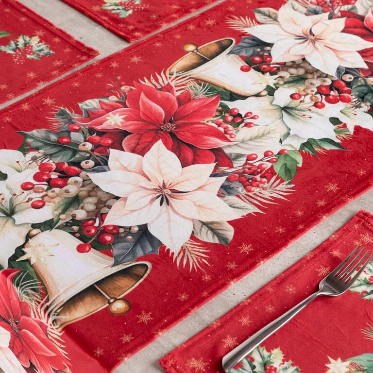Set de 4 șervete și traversă de masă RED POINSETTIA