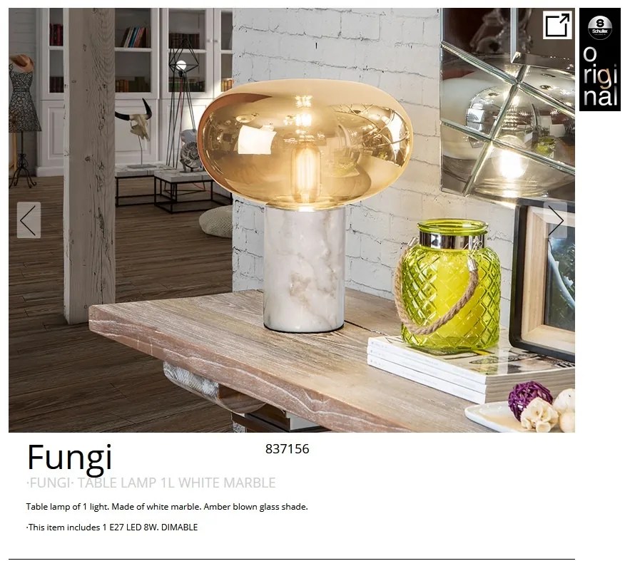 Veioza / Lampa de masa design elegant Fungi alb/ chihlimbar