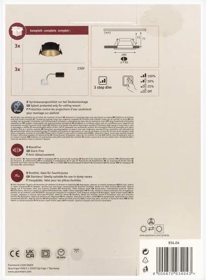 Paulmann 93404 - Set 3x LED 6,5W IP44, luminar baie COLE, dimabil, 230V