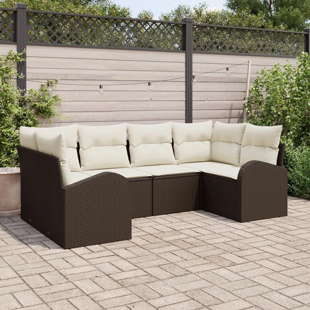 vidaXL Set de canapele pentru grădină cu pernă 6 pcs Maro Poli Rattan