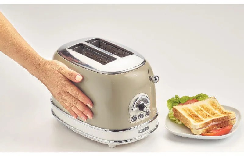 Prajitor de paine Ariete VINTAGE 0155/03, 810W, 2 felii, 3 functii, 6 trepte, Tava irimituri detasabila, Bej