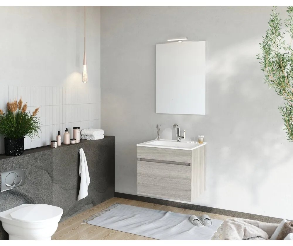 Set dulap baza stejar gri si lavoar Savini Due Crea Bagno Bogota 60 cm