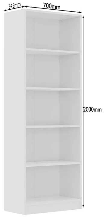 Dulap Biblioraft Mobiref cu 4 Polite pentru Depozitare , 70 x 34,5 x 200 cm, PAL Alb 18 mm