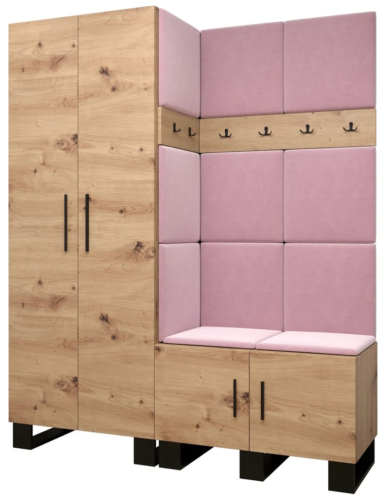Set mobilier pentru hol Amanda 2 (Stejar artisan + roz). 1085867