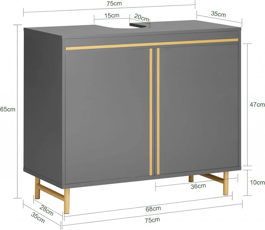 LISIA3 - Set Mobilier Baie Marga 2 piese - masca chiuveta, dulap inalt - Gri - Auriu