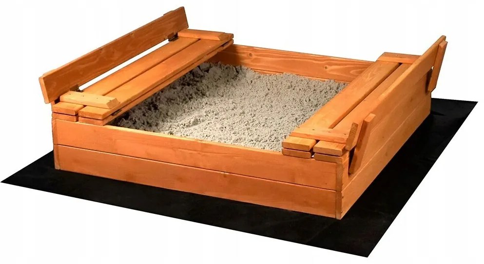 Baby Mix Groapă de nisip din lemn pentru copii cucapac și bănci, 100 x 100 cm