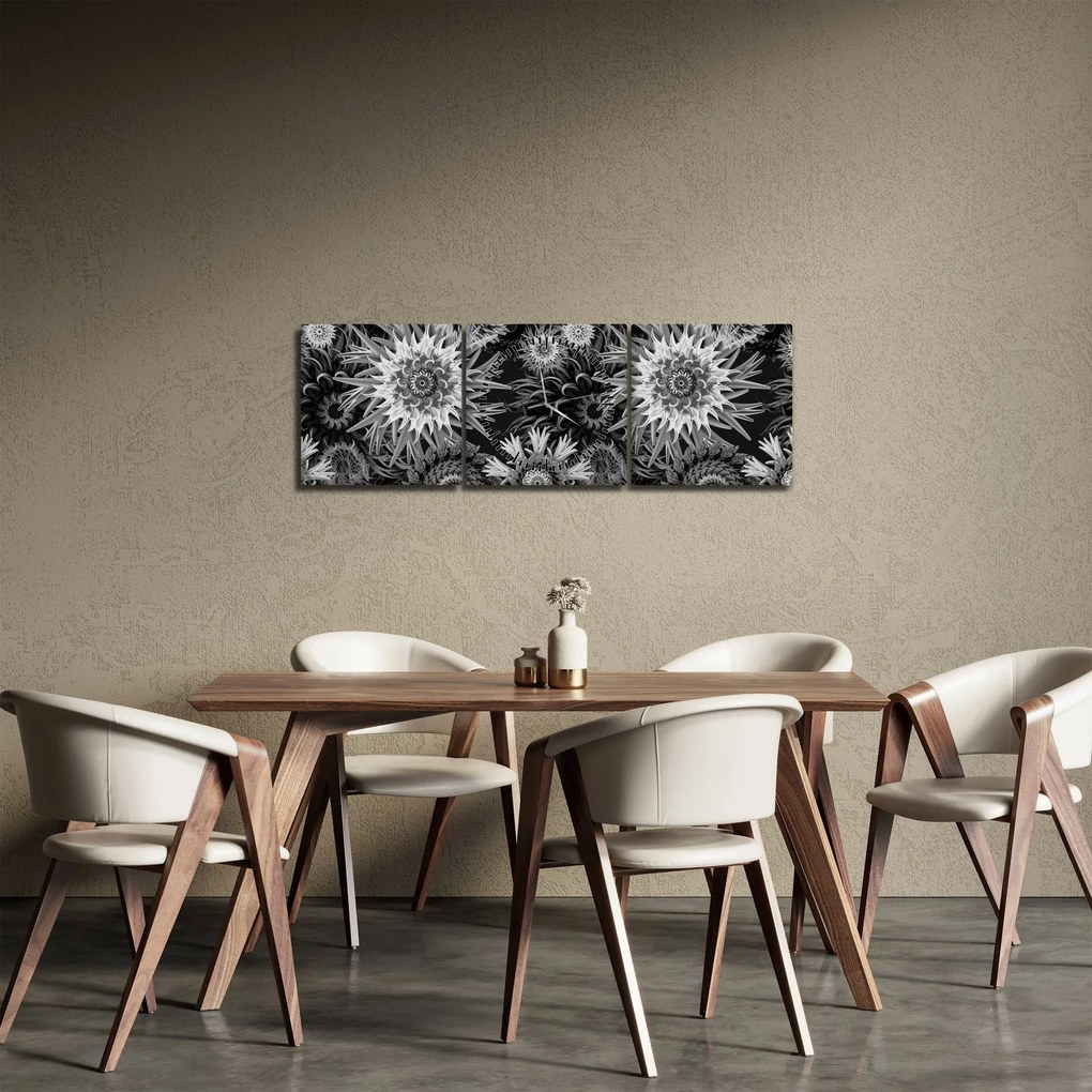 Tablou - Ciulini negri și albi (cu ceas) (90x30 cm)