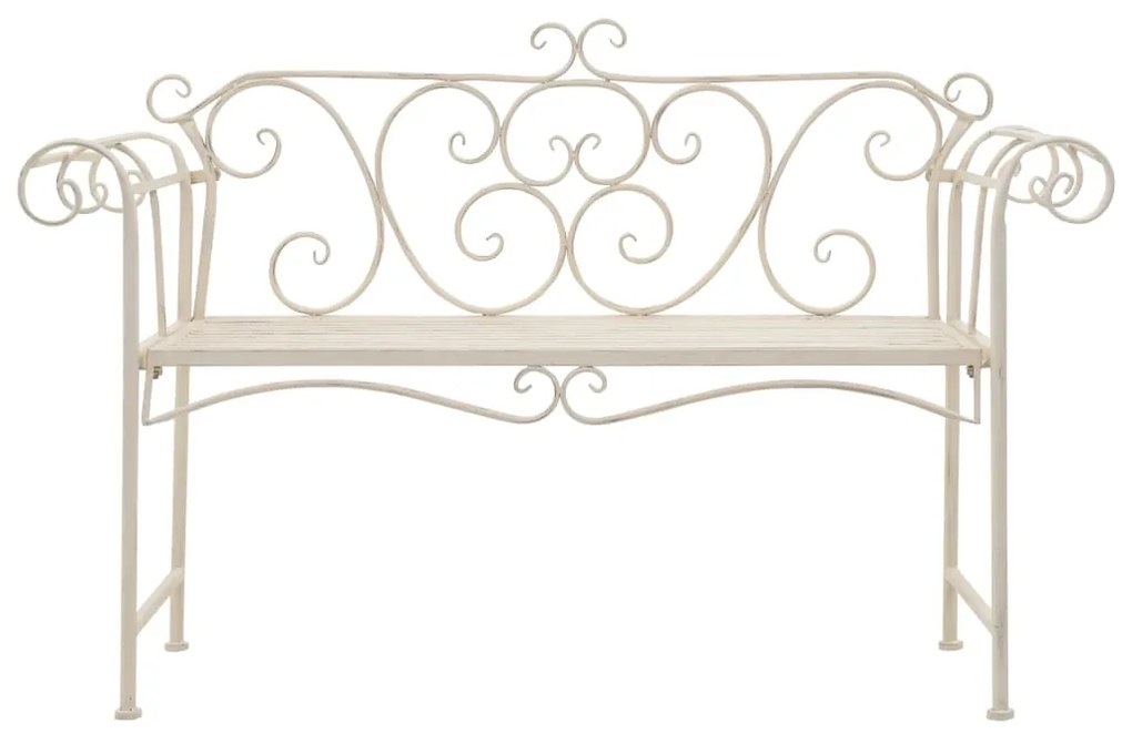 45430 vidaXL Bancă de grădină, alb vintage, 132 cm, metal