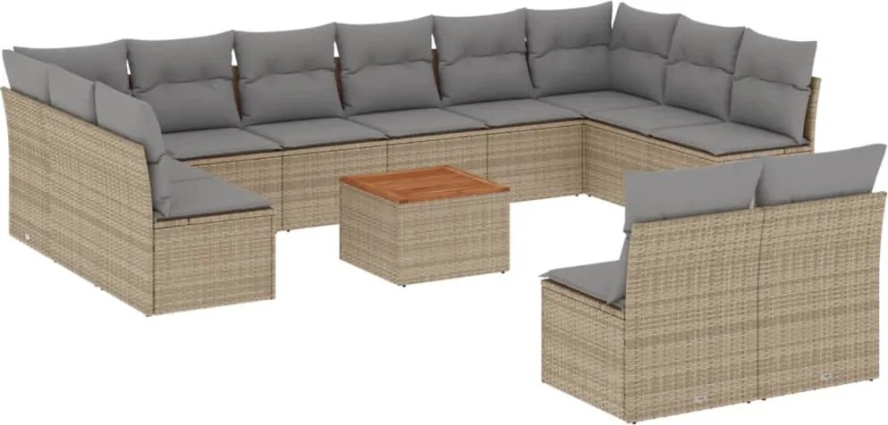vidaXL Set canapele de grădină, 13 piese, cu perne, bej, poliratan