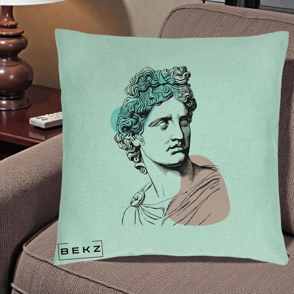 Perna Decorativa Bust Grec Vaporwave, 40x40 cm, Verde Menta, Husa Detasabila, Perna Inclusa, BEKZ®