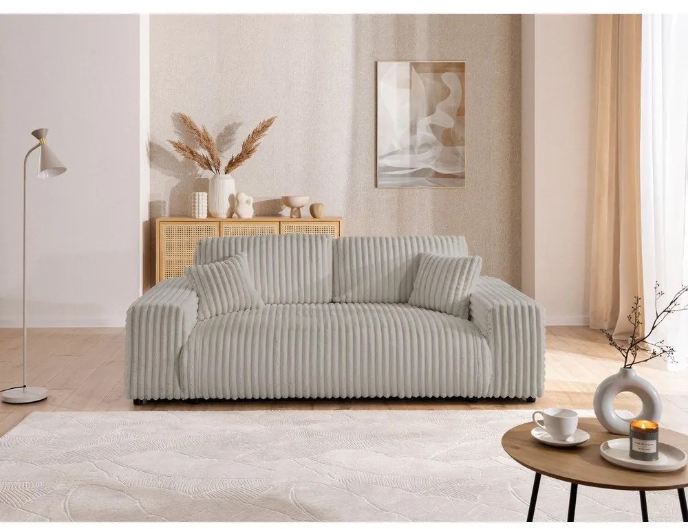 Canapea gri deschis cu tapițerie din catifea reiată 213 cm Justin – Ropez