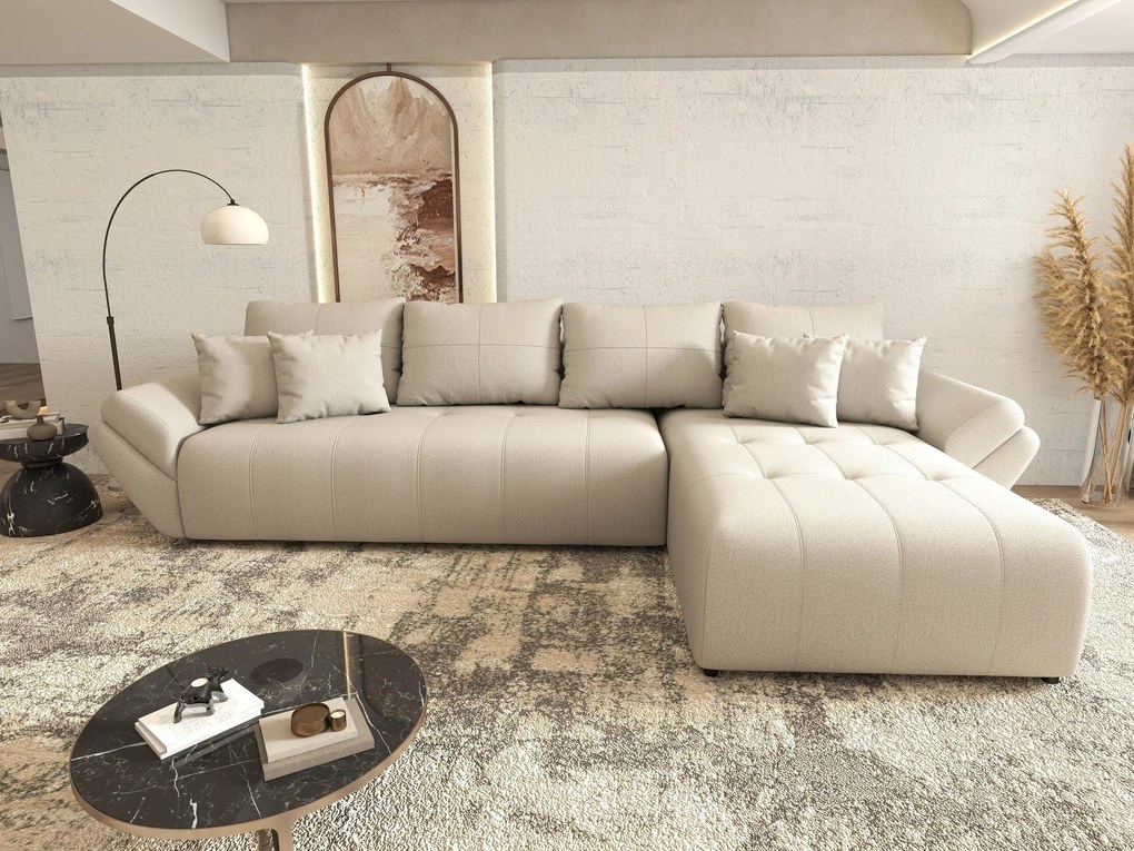 Colțar extensibil dumonde cu ladă de depozitare si sezut confortabil din spuma high-density, Berlin XL Enjoy Beige 350x185 cm II