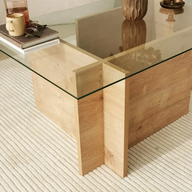 Masa de cafea cu sticla si raft 105 X 40 X 65 Escape - Sapphire Oak